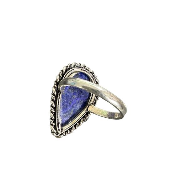 Lapis lazuli teardrop semi-precious gemstone ring sterling silver plated 8.5 - Picture 4 of 6